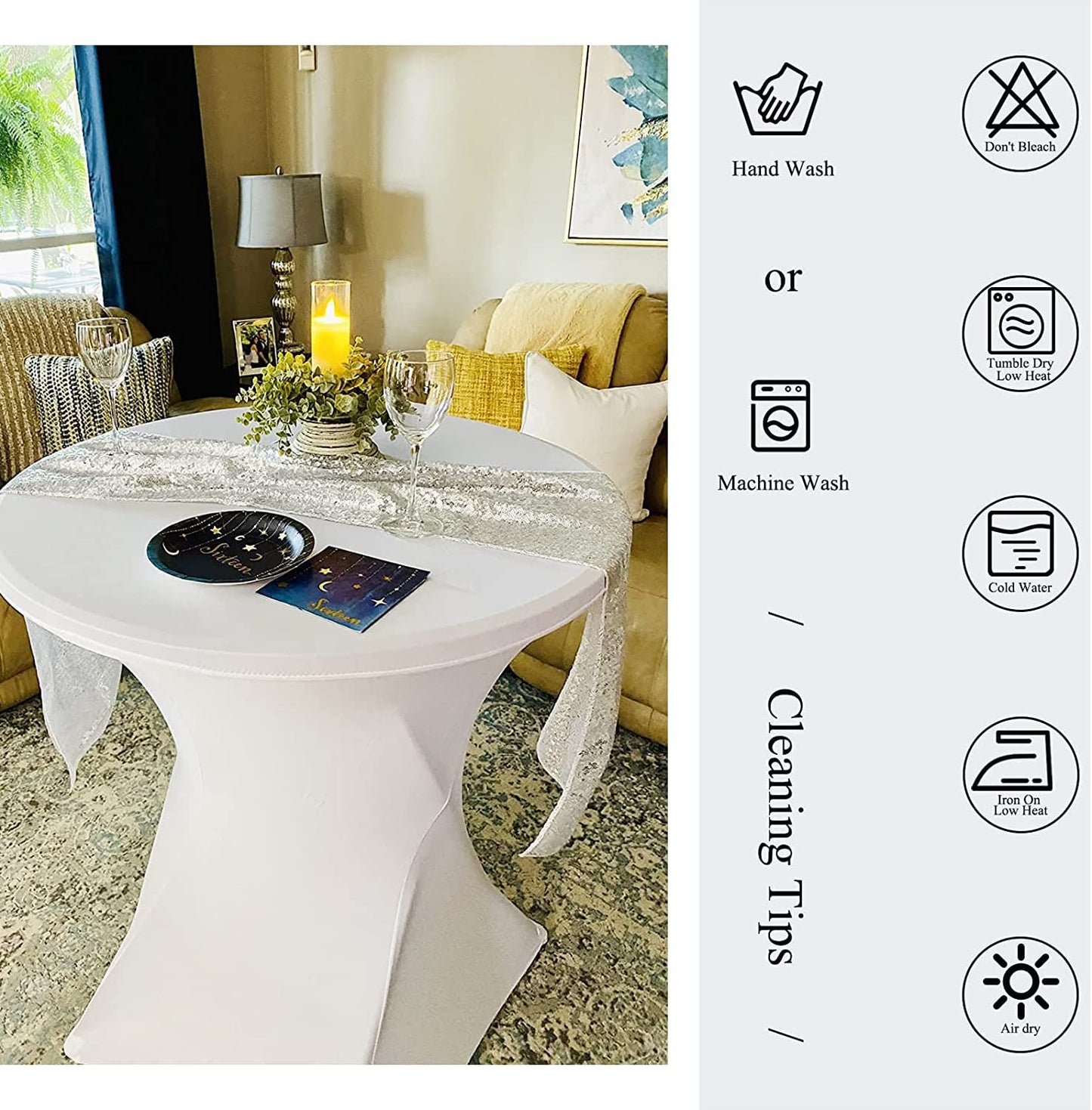 3 Stück Stehtisch Hussen 80cm,Hussen Stehtische weiß für Ø 80-85 cm Stehtische und Bistrotische, Stretch-Tischdecke mit Fußtaschen für Hochzeit Geburtstagsfeier Bankett(80 cm, weiß)