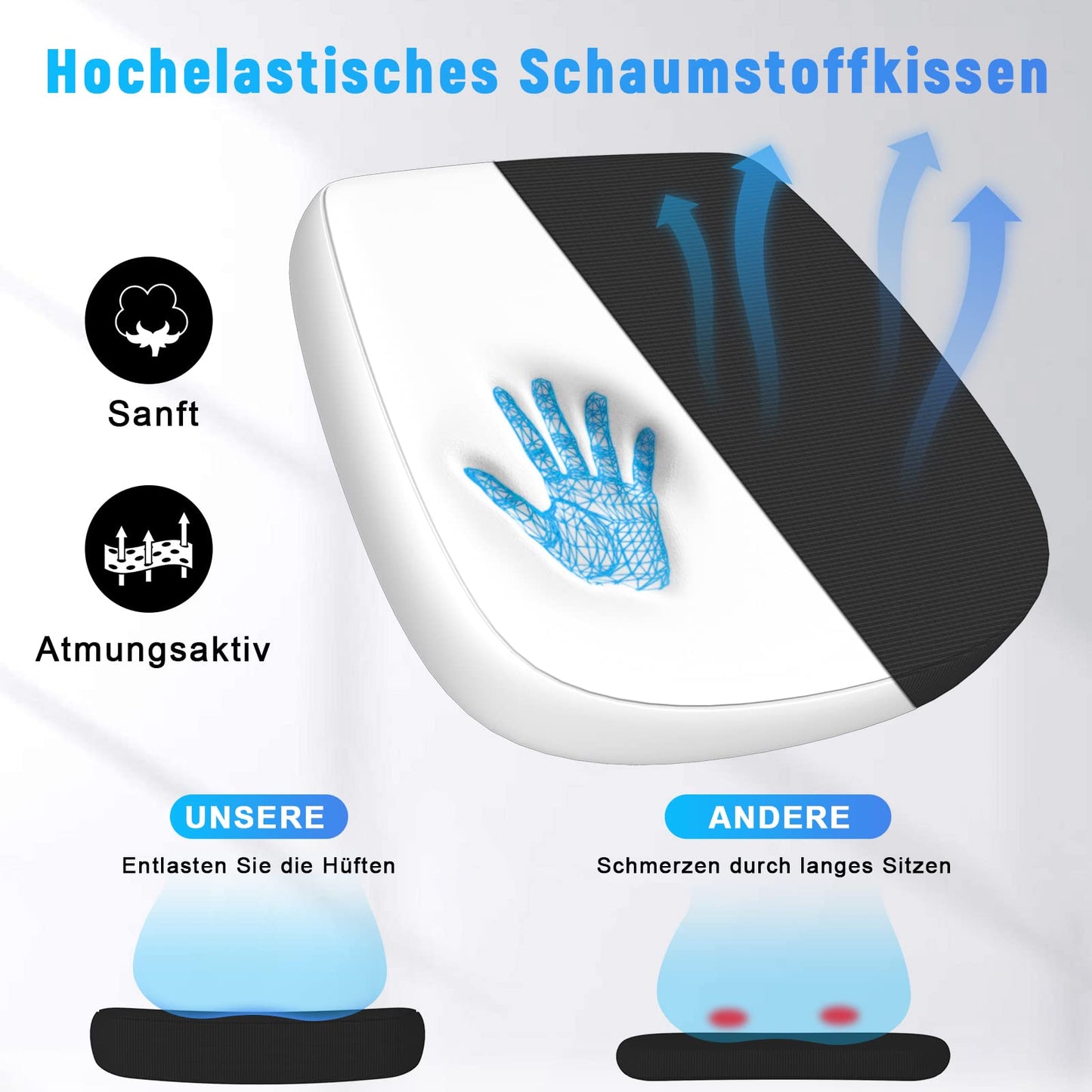 naspaluro Bürostuhl mit Verstellbaren Armlehnen, Ergonomischer Schreibtischstuhl mit Netzbespannung, Lordosenstütze, Höhenverstellbarer, Gepolstertem Sitzkissen, 360° Drehstuhl, Schwarz