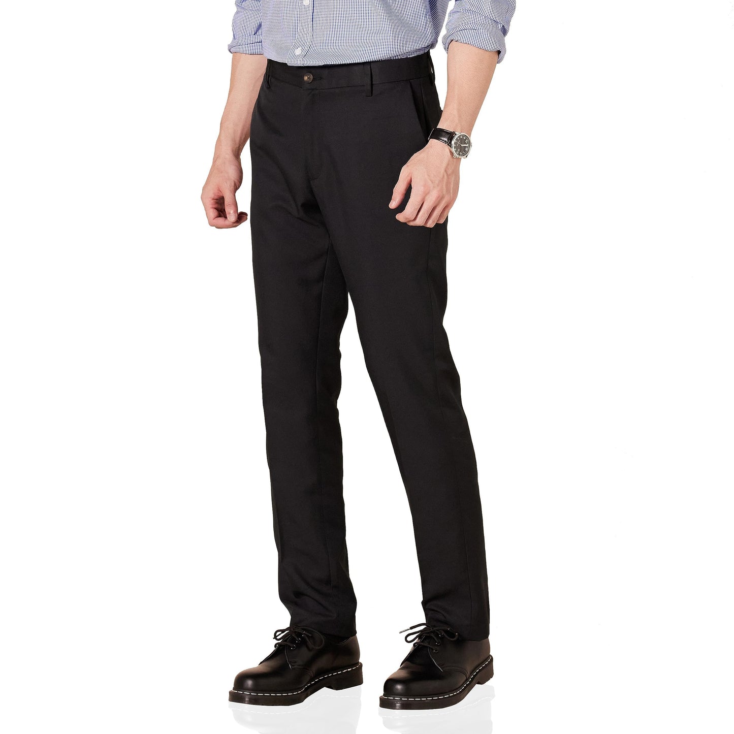 Amazon Essentials Herren Flatfront-Anzughose in schmaler Passform, Schwarz, 33W / 32L