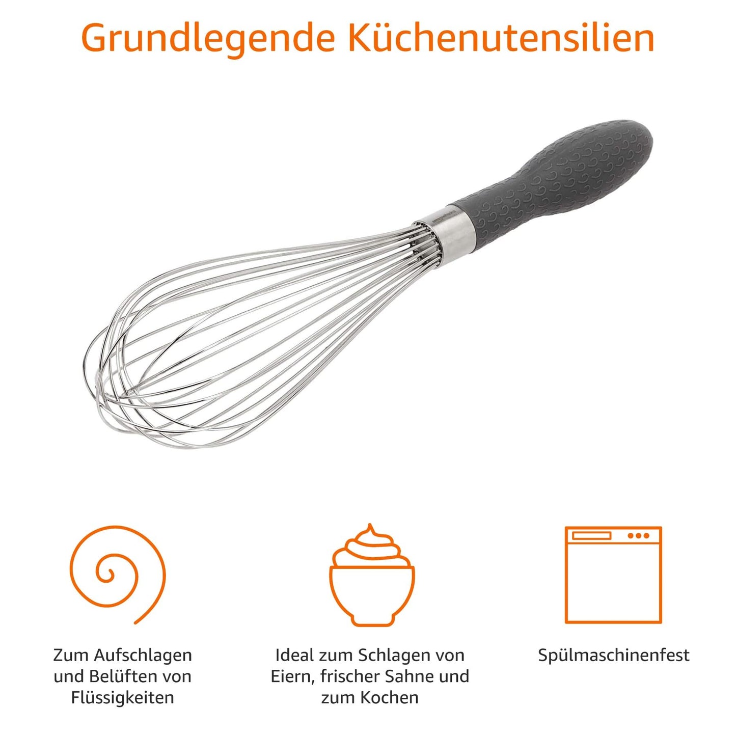Amazon Basics SchneebesenSet aus Edelstahl, 3 Stück, Grau, Silber, Grau/Silber