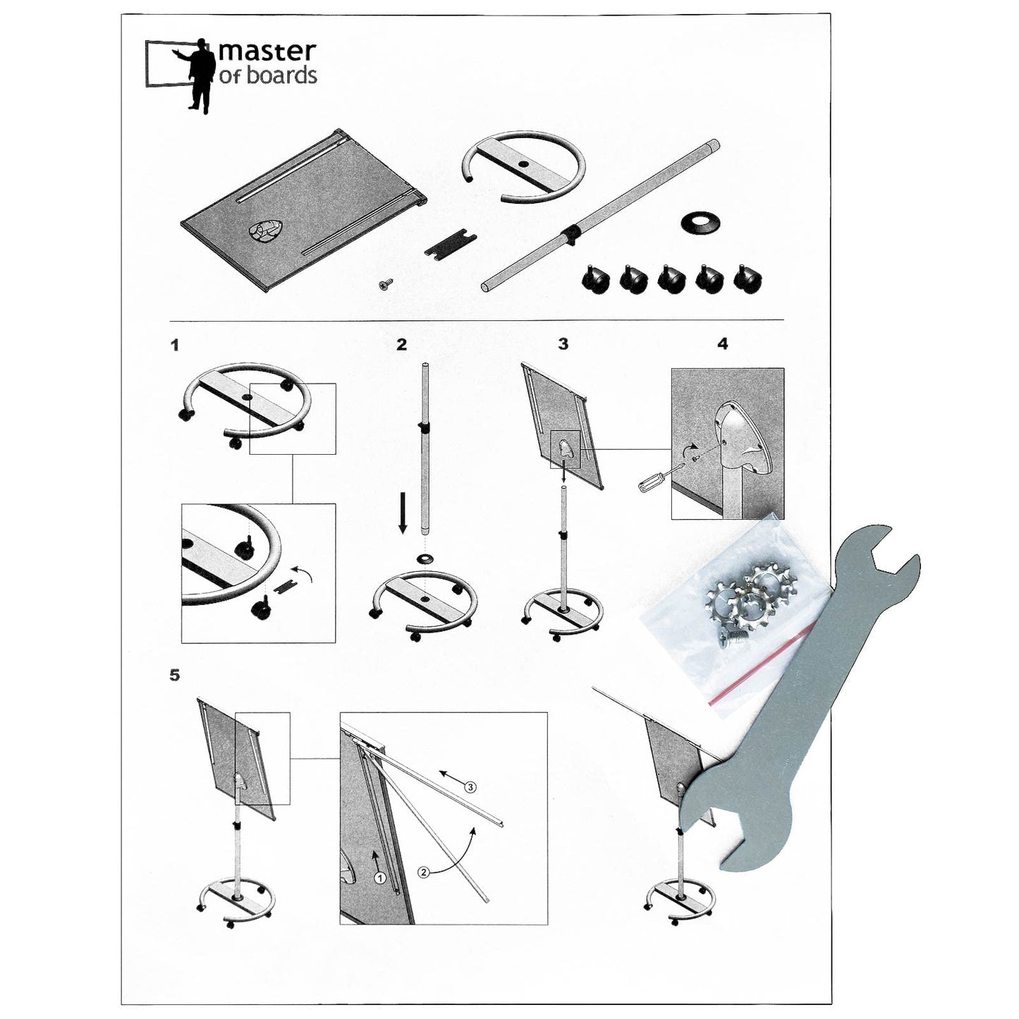 MOB Flipchart Ständer Whiteboard fahrbar mit Rollen Ständer 73x104cm | Höhenverstellbar bis 210cm, Beschreibbar, Trocken abwischbar, magnetisch, Flip Chart mit Magnettafel rollbar & Seitenarmen Shark