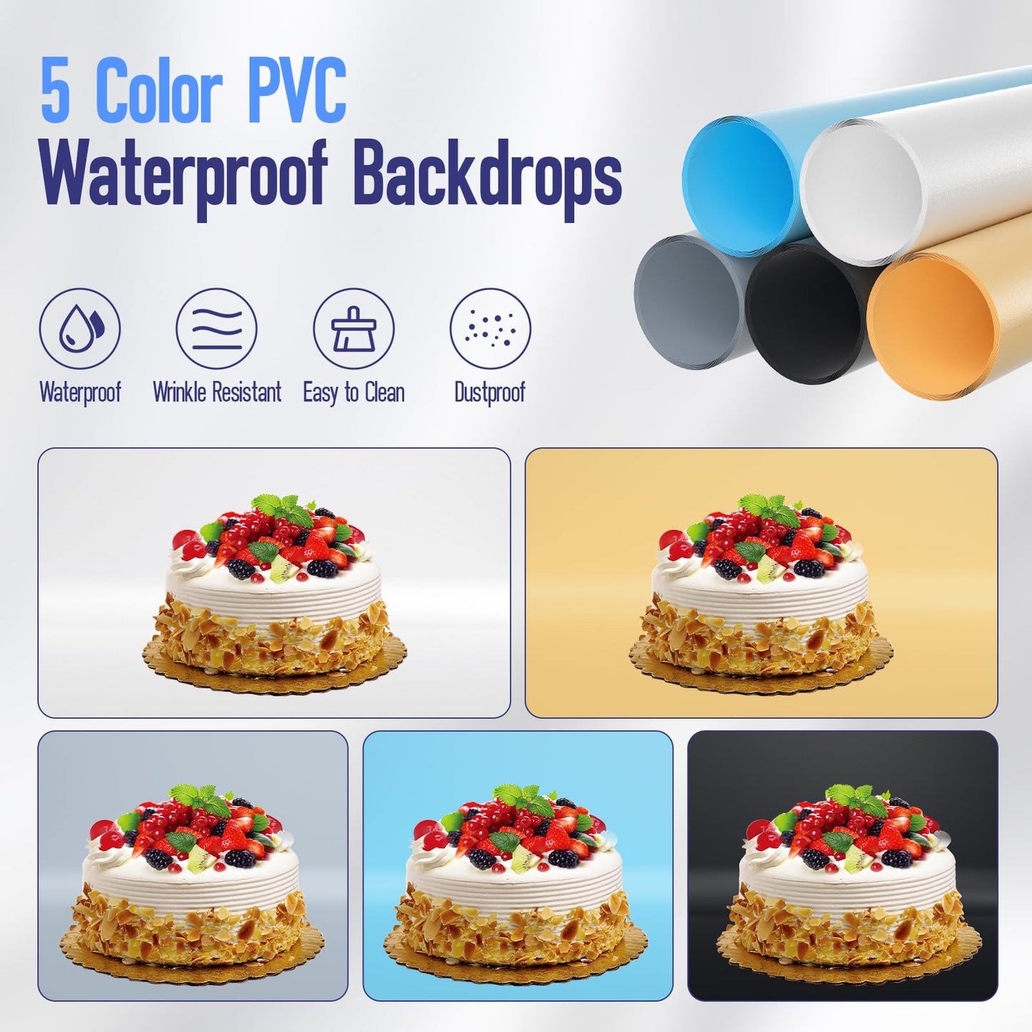 EMART Fotobox 50x50cm, Dimmbare Fotostudio Set mit 5 Produktfotokulissen und 3 Farben Licht, für Lebensmittel Schmuck Produktfotografie