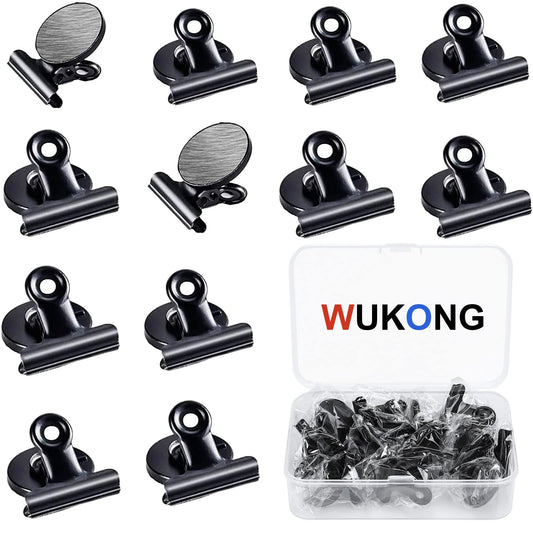 Wukong Magnetclips Whiteboard Magnete Klammer, 12 Stück Kleine Magnete Kühlschrank, Starke Magnete für Magnettafel, Mini Magnete Schwarz Magneten Starker Halt für Schule, Büro und Tafel