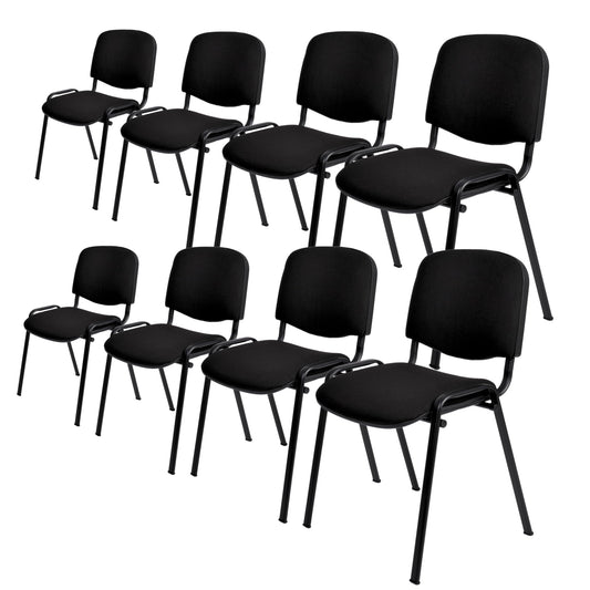 Topsit 8er-Set schwarzer stapelbarer Besucherstühle ohne Armlehnen mit Metallgestell und Polsterung, ideal für Büros, Rezeptionen und Konferenzräume, in einem modernen professionellen Umfeld.