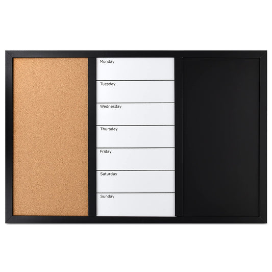 Navaris 3in1 Kombitafel 70x50cm - Kreidetafel Whiteboard Kork Pinnwand - Memoboard magnetische Seiten Weekly Plan inkl. Kreide Pins Magnete