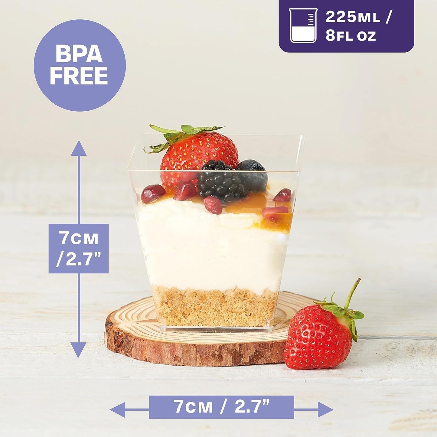 MATANA 48 Hartplastik Dessertschalen für Partys, Buffets (Quadratisch, 225ml) - Dessertgläser, Dessertbecher Eckig für Pudding, Nachtisch, Mousse, Tiramisu - Stabil & Mehrweg