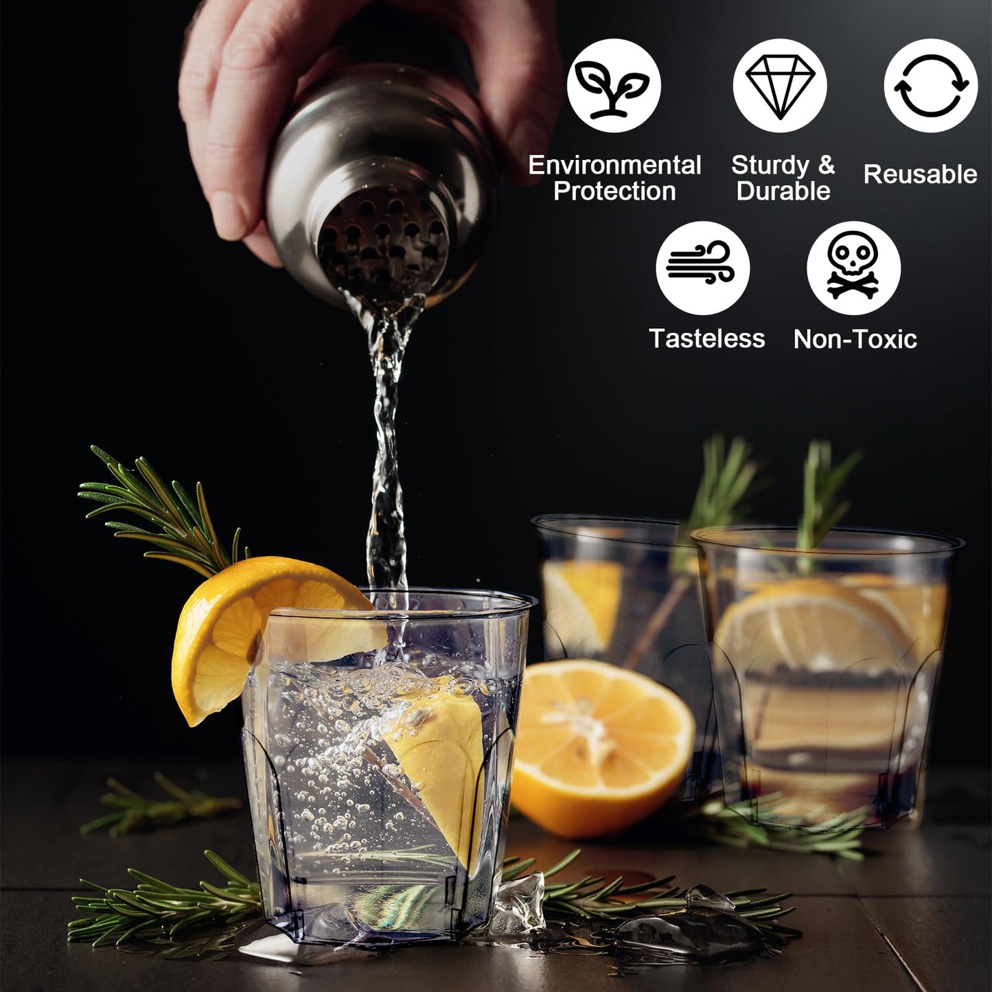 ZHANChen Wassergläser aus Kunststoff 40 Stück Cocktailbecher Whiskygläser 200 ml Mehrwegbecher Hartplastik Transparente Plastikbecher für Party Hochzeit Bankett (C-40Pcs)