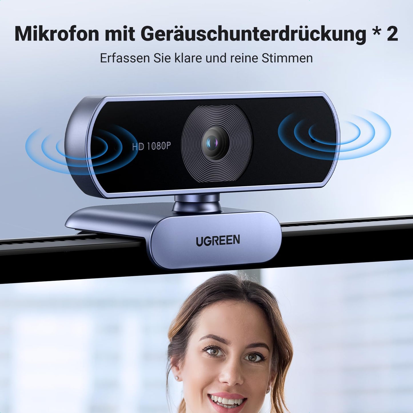 UGREEN Webcam Full HD 1080P/30fps USB Webcam für PC, Webcam mit Mikrofon, klares Stereo-Audio, automatische Lichtkorrektur, 85° Ansicht, USB Webcam für Live Streaming, Videoanrufe, Lernen, Konferenzen