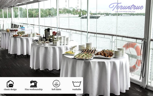 8 Packungen Premium-runde Tischdecke, 305 cm, weiße Polyester-Tischdecke, waschbar, Tischdecken aus Polyesterstoff, Tischdecke für Hochzeit, Party, Bankett, Buffet, Urlaub, Abendessen (weiß, 305 cm)