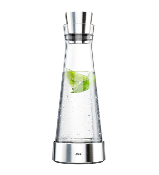 Emsa 514233 Flow Slim Glaskaraffe | mit Kühlelement, Glas | Elegantes Design | 1 Liter | Transparent, 11 x 11 x 38.2 cm