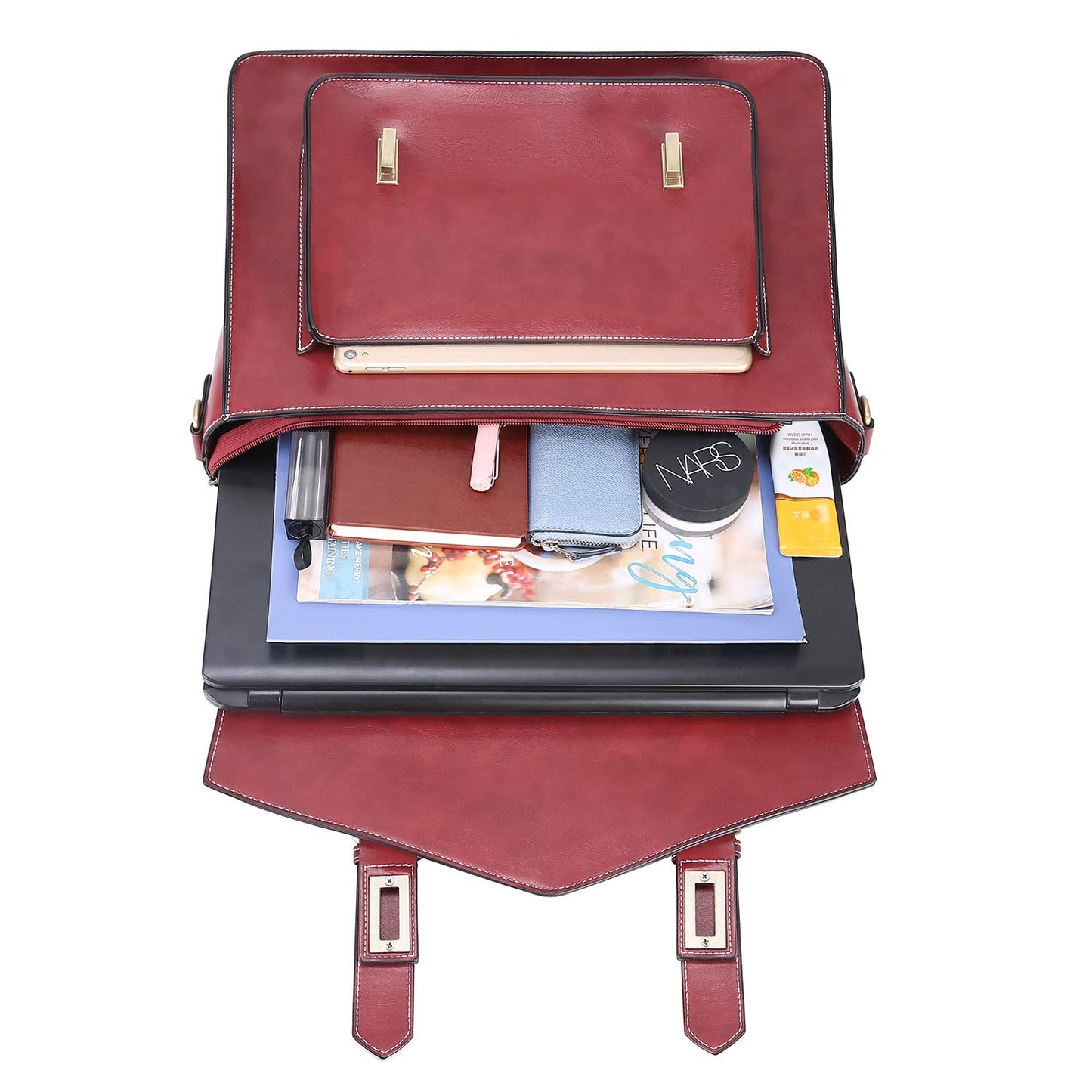 ECOSUSI Aktentasche Damen Laptoptasche 15,6 Zoll Schultertaschen Leder Umhängetasche Vintage groß business taschen Handtasche Arbeitstasche lehrertasche Rot