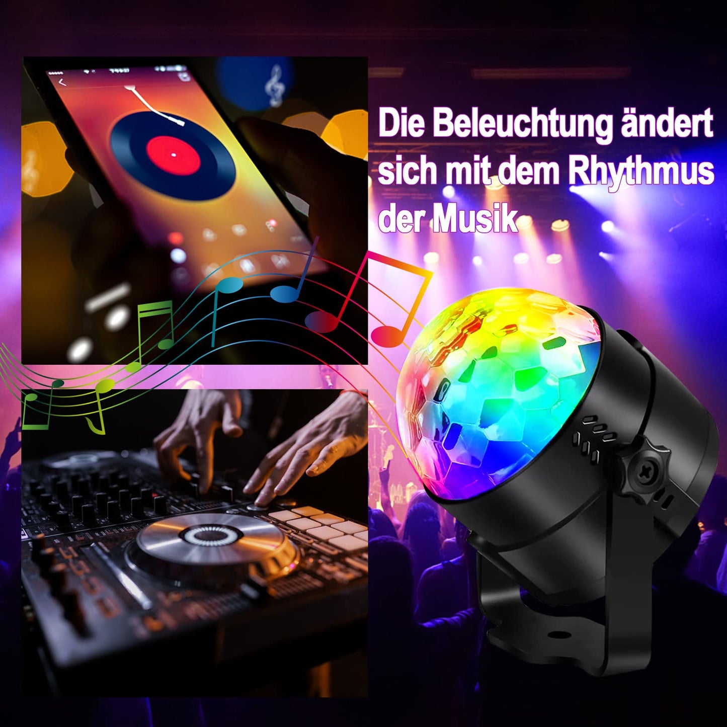 Discokugel, SEBRUANC Disco Lights LED Musikgesteuert DJ Party licht 360° Rotierende Ball Lights 3W RGB Bühnenlichter mit Fernbedienung für Home Geburtstag KTV Weihnachten 1pc