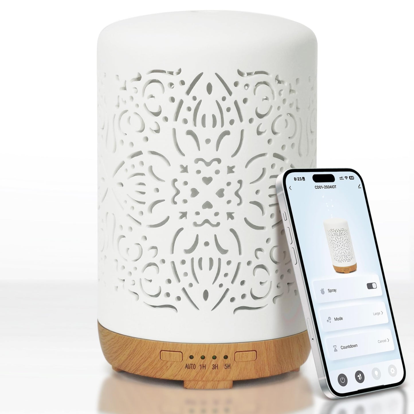 Earnest Living Smart WiFi Diffusor für ätherische Öle Keramik diffusor 250 ml mit Alexa Google Home App Telefonsteuerung LED und automatischer Abschaltung Büro-Luftbefeuchter Aromatherapie Weiß