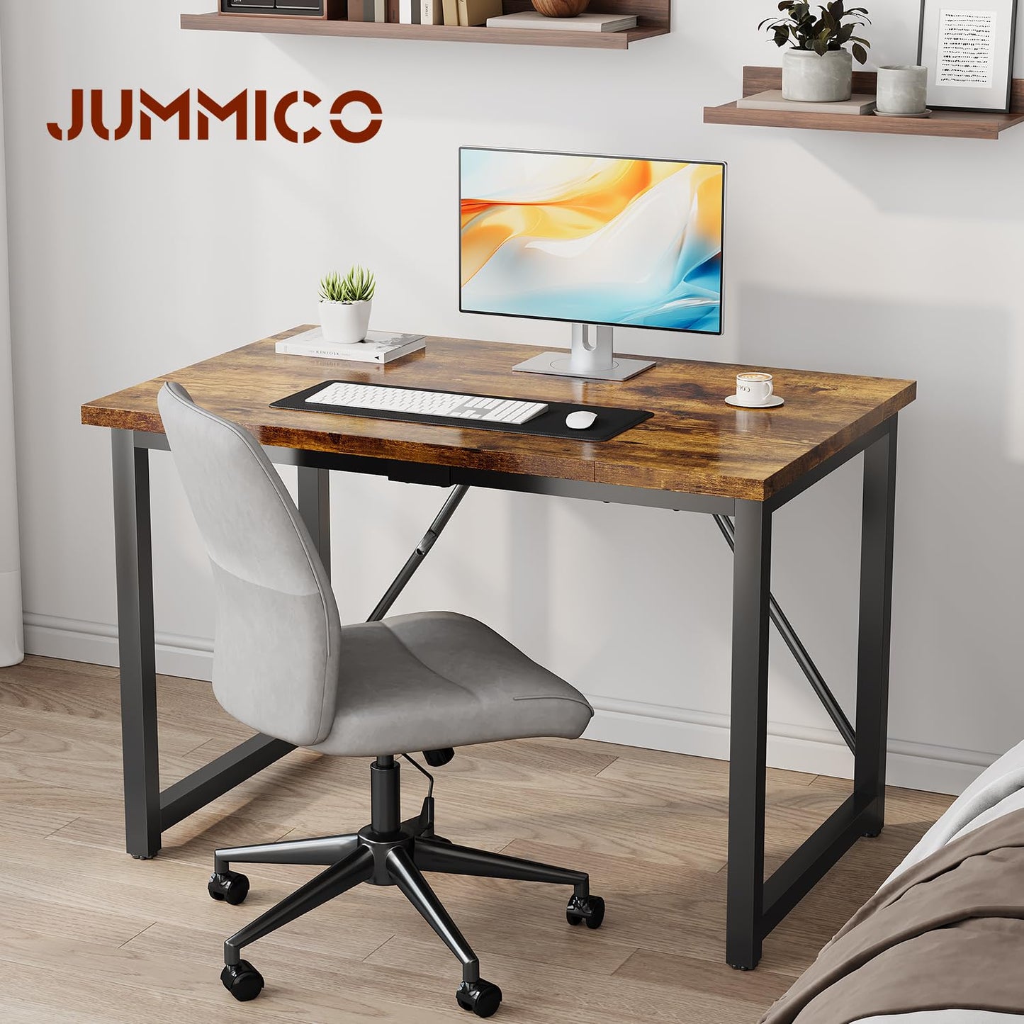 JUMMICO Schreibtisch 100 x 50 x 75 cm, Kleiner Tisch Computertisch Bürotisch für Arbeitszimmer, Computertisch Klein für Home, Office, Braun