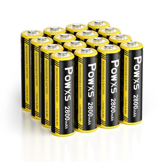 POWXS AA Akku 2800mAh 16 Stück - Mignon AA Batterien Wiederaufladbar Geringe Selbstentladung, 1,500 Zyklen, 1.2v NI-MH Batterien AA