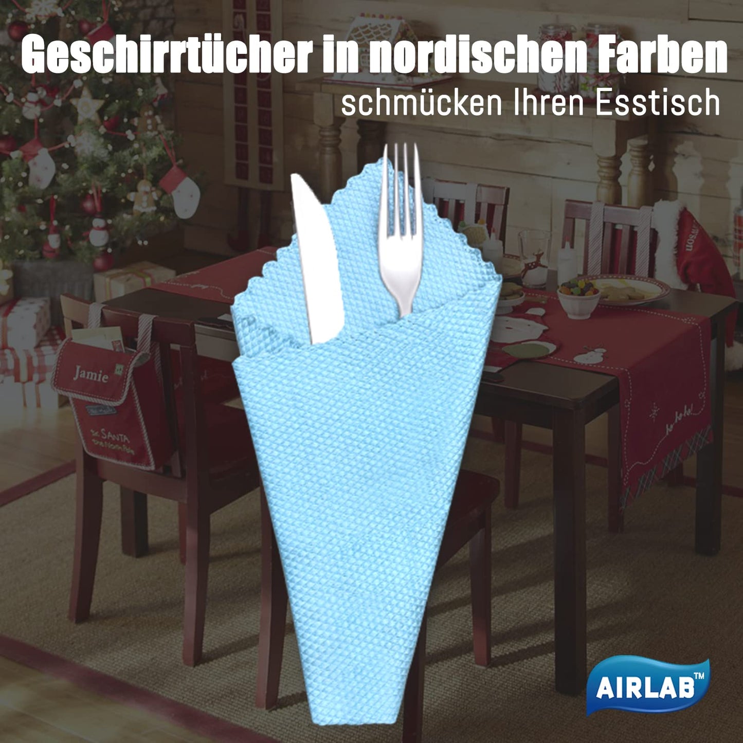 Airlab 8X Mikrofasertücher Putztücher, Nano Streifenfrei Fenstertuch Geschirrtücher, Fishscale Reinigungstücher für Auto, Fenster, Brille, Küche, Glas, Spiegel, Wasserhahn und Bad, 40x30 cm