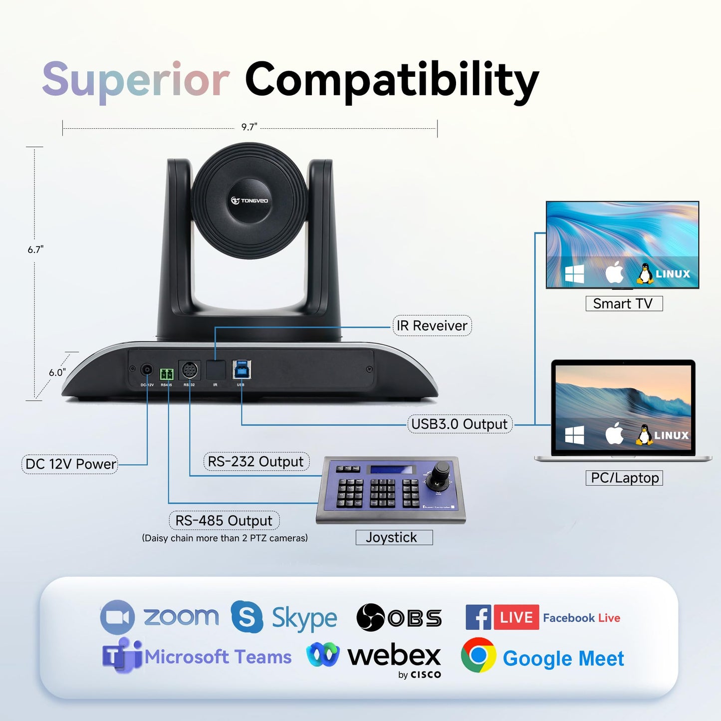 TONGVEO 4K All-in-1 Konferenzraum-Kamera-System mit Bluetooth-Mikrofon, AI Auto-Tracking 5X Digitalzoom USB3.0 124° Weitwinkel PTZ-Kamera und Freisprecheinrichtung für Zoom Skype Teams und mehr