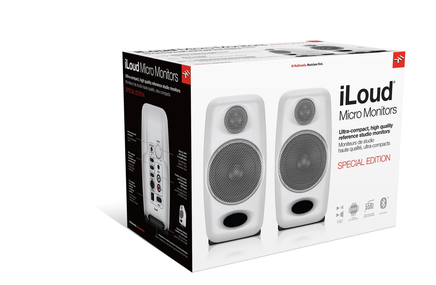 iLoud Micro Monitor White Special Edition - kleinste Studio-Referenz-Monitorpaar weltweit, 4 Class-D-Endstufen, 50 Watt (RMS) bi-amped, Bassreflex, weiß