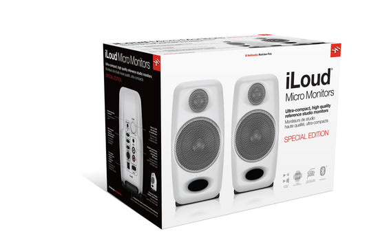 iLoud Micro Monitor White Special Edition - kleinste Studio-Referenz-Monitorpaar weltweit, 4 Class-D-Endstufen, 50 Watt (RMS) bi-amped, Bassreflex, weiß