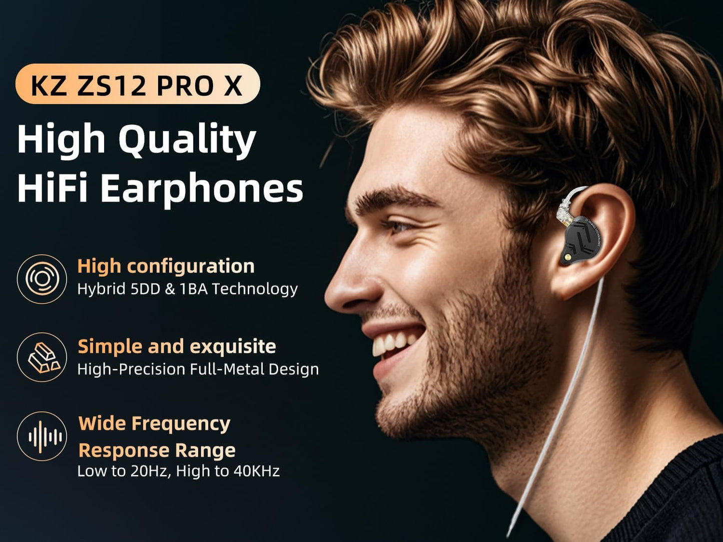 Yinyoo KZ ZS12 PRO X In Ear Monitor Kopfhörer Kabel,1DD 5BA 4-Schalter-Abstimmung IEM,Super Linearer Treiber für Kraftvolle Bässe,HiFi Kopfhörer für Spiele, Musiker, Gaming