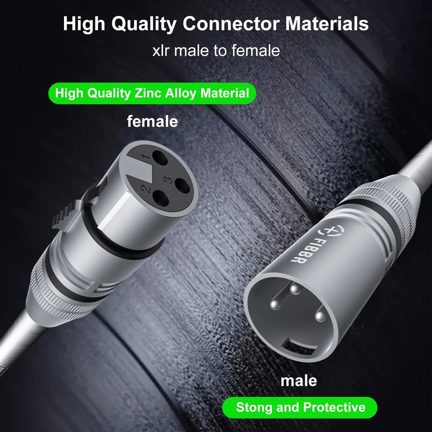 FIBBR XLR Kabel 2M, Mikrofonkabel Nylongeflecht XLR Stecker auf Buchse strapazierfähiges symmetrisches Mikrofonkabel kompatibel mit Vorverstärkern/Lautsprechersystemen und mehr