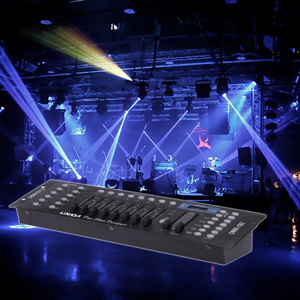 Lixada DMX-Controller, Lixada DMX 512-Konsole, Bedienfeld 192 Kanäle für Bühnenlampe, Moving Head, DJ, Club, Party