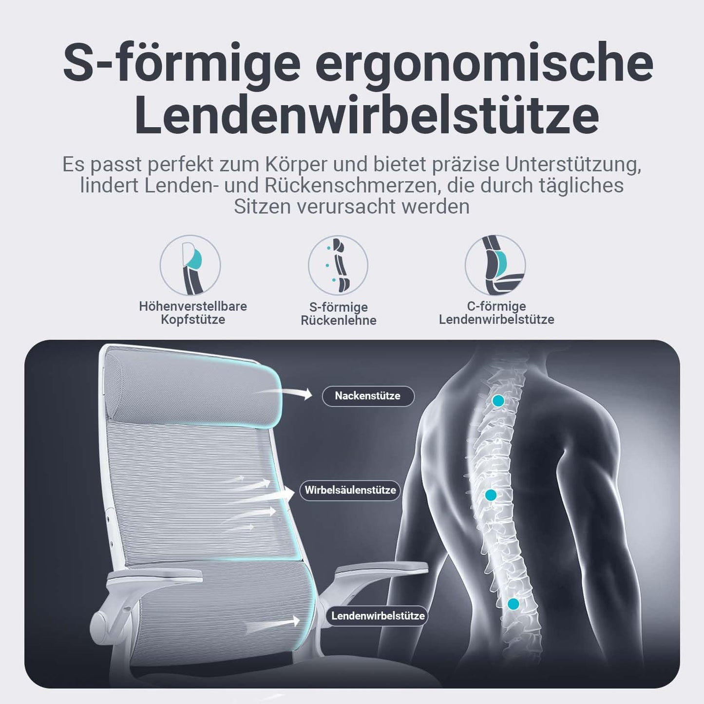 MELOKEA Bürostuhl Ergonomisch mit Verstellbare Kopfstütze, Schreibtischstuhl aus Mesh