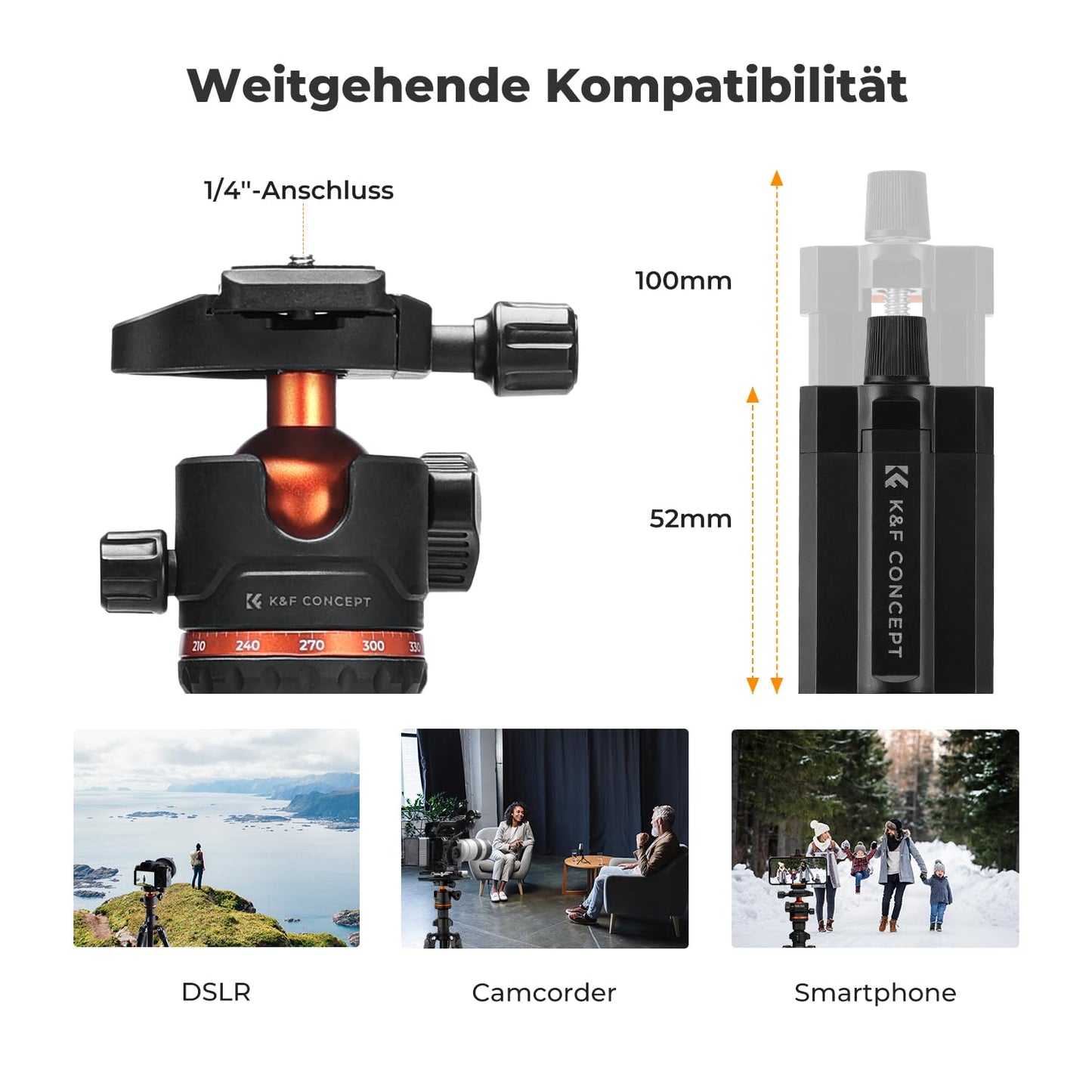 Kamera Stativ, K&F Concept Handy Stativ,178cm Stativ mit Handyhalterung, Tripod für unterwegs, Stativ für Smartphone, Aluminium Reisestativ K234A3+BH-36