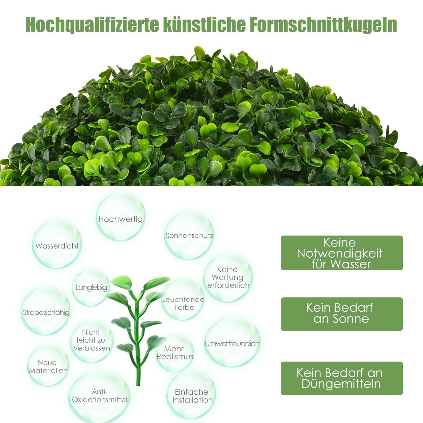 COSTWAY 2er Buchsbaumkugel 40 cm, Buchsbaum Kugel UV-beständig, Formschnitt Kunstpflanze Dekopflanze, Buchskugel Künstliche Pflanze, dekorative Kugelpflanzen für Haus Garten Hochzeit, Dunkelgrün