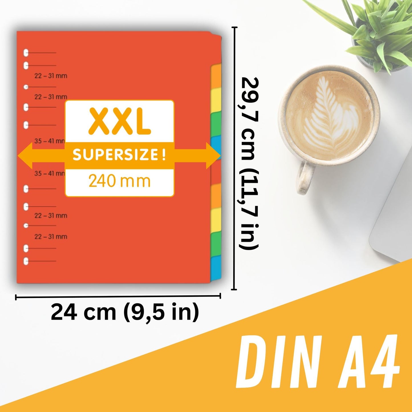 perfect line - Ordner-Register XXL DIN-A4, 10-teilig, 3er Set, Karton, made in Germany, Blauer Engel zertifiziert