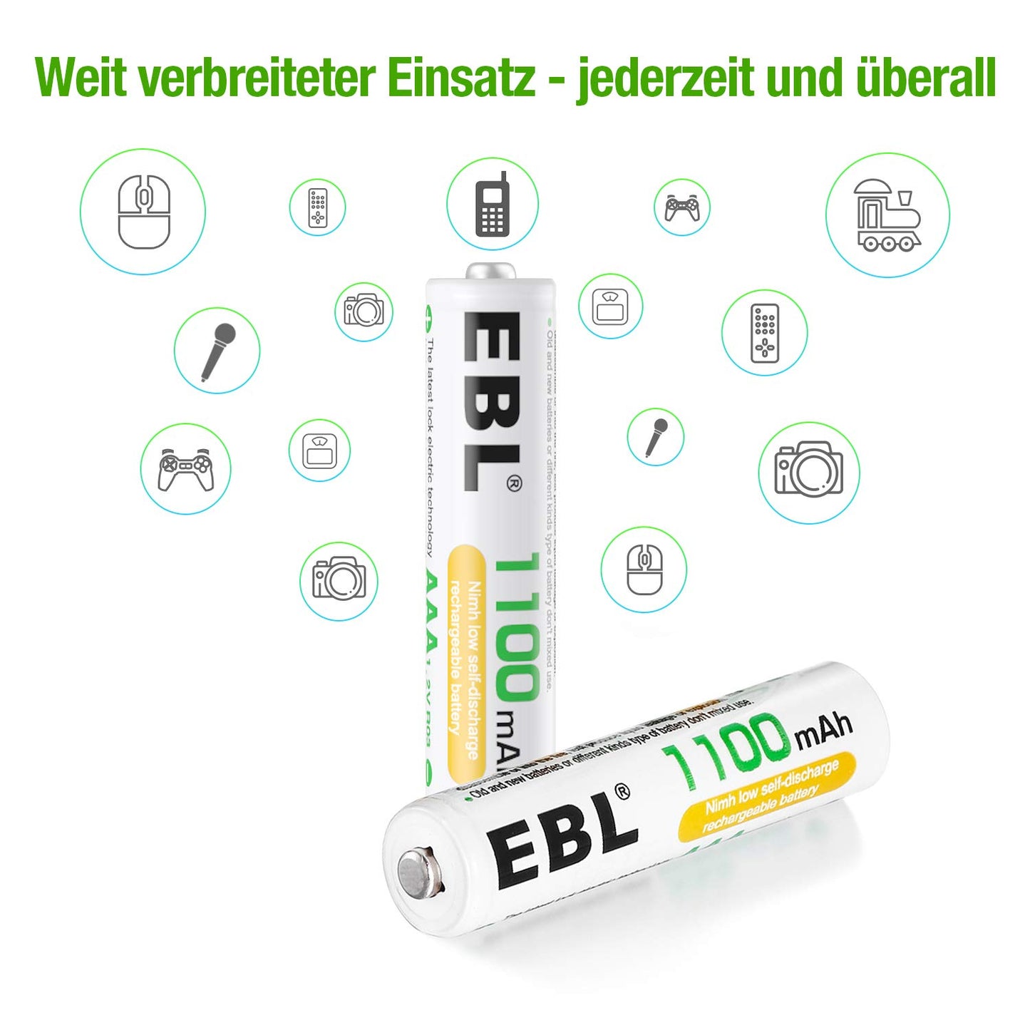EBL AAA Akku 1100mAh 8 Stück - wiederaufladbare Batterien AAA, Typ NI-MH Batterien, geringe Selbstentladung mit Akkubox, AAA Akkubatterien