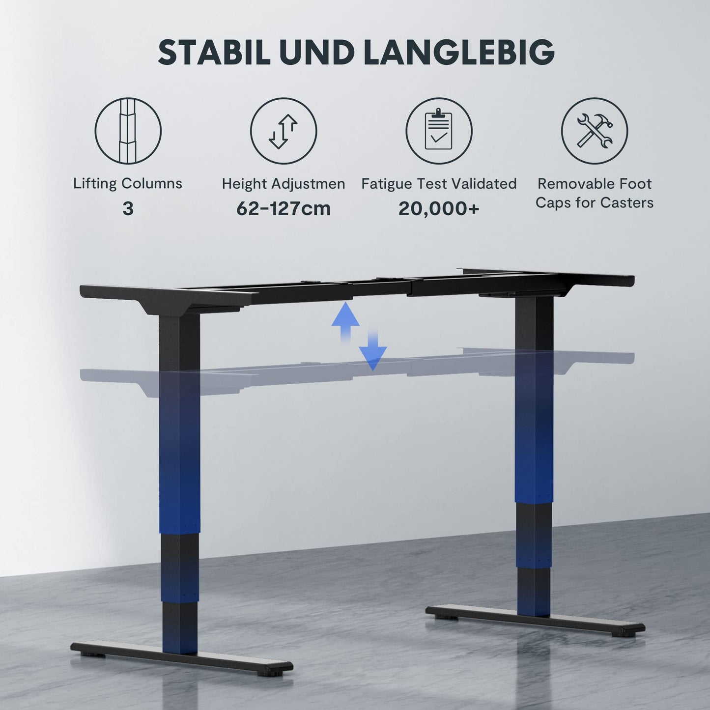 FLEXISPOT Höhenverstellbarer Schreibtisch Elektrisch Tischgestell mit 2 starken Motoren, Super Belastung 160KG, 3-Fach-Teleskop, Memory-Steuerung, LED Höhenanzeige (PRO Schwarz)