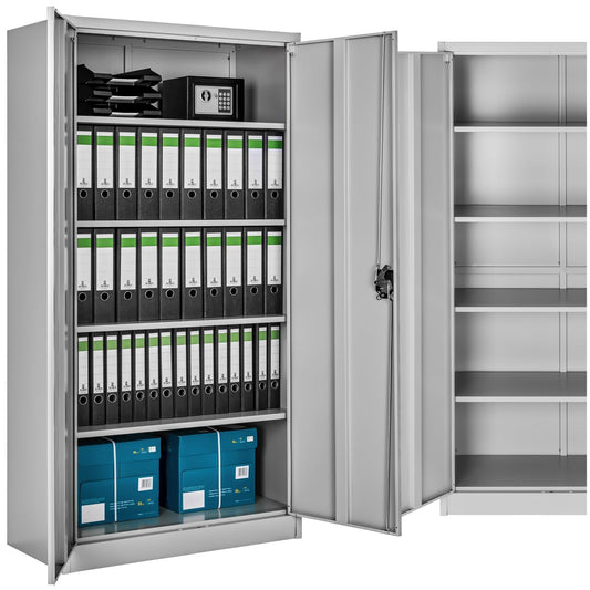 tectake Aktenschrank aus Stahl in Grau mit 5 höhenverstellbaren Böden