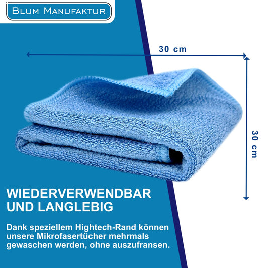BLUM MANUFAKTUR 5er Set Mikrofasertuch (30x30 cm) - 5X Mikrofasertücher - Super Soft 365 GSM Reinigungstücher für Auto, Bad, Küche