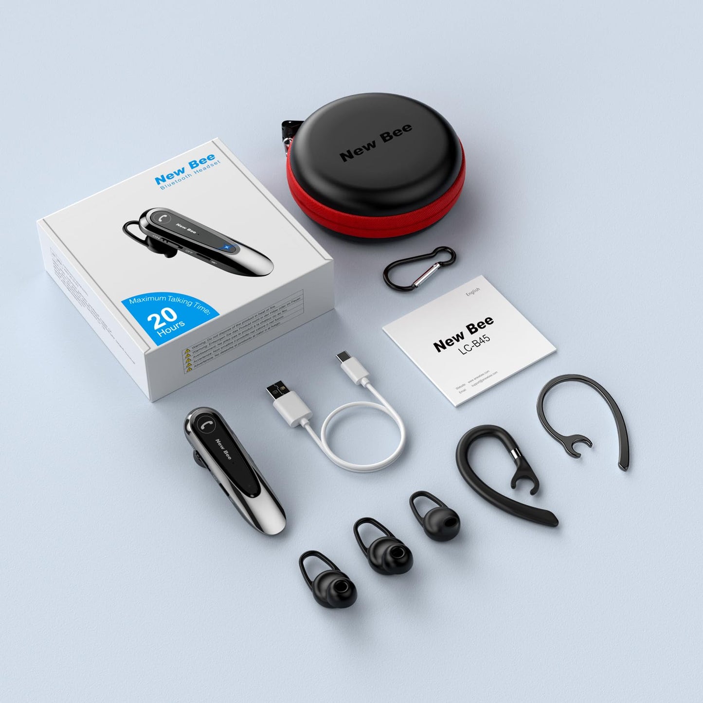 New bee Bluetooth Headset Wireless Freisprech Telefon mit Dual Mic V5.0 Freisprech-Bluetooth-Ohrhörer mit 20 Stunden Sprechzeit Mic Mute Zwei-Geräte-Verbindung für iPhone, Android und Laptop