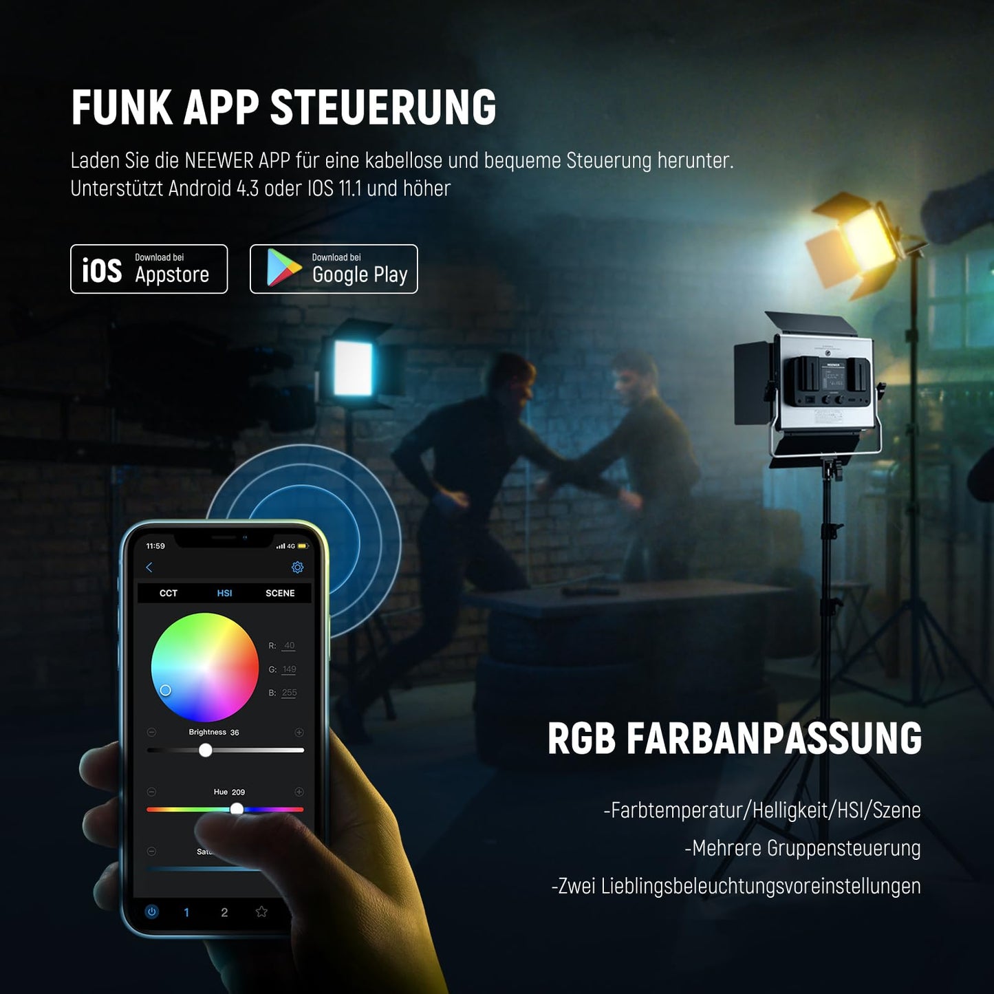 NEEWER 2 x 660 PRO RGB LED Videoleuchte Panel mit Stativ Ständer Set App Steuerung 360° Vollfarbe Videolicht 50W Dimmbar 3200~5600K CRI97+ Studio Dauerlicht Gaming/Streaming/Zoom/YTB/Webex/Fotografie