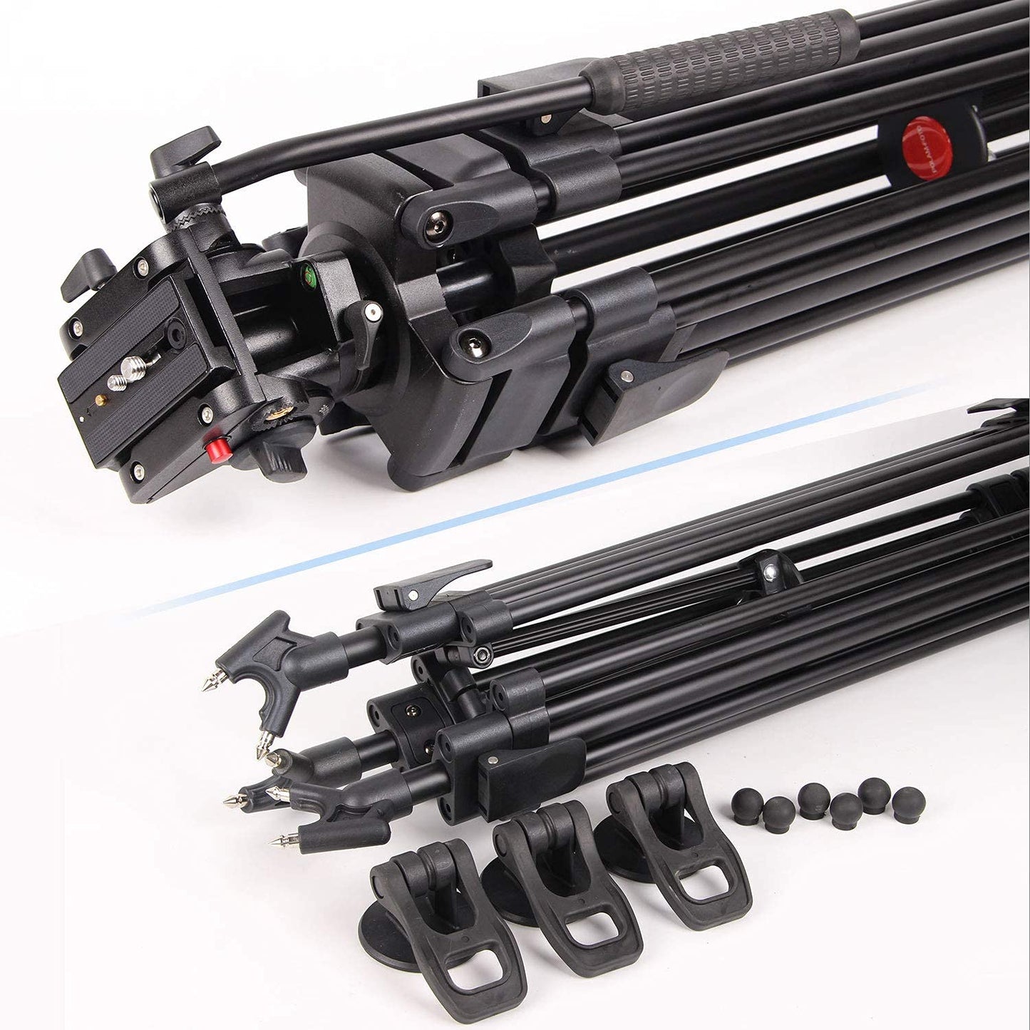POLAM-FOTO 163cm Professionelles Video Stativ mit Fluidkopf, Hochleistungs-Aluminium-Doppelrohrstativ,Traglast 8 kg, strapazierfähigen Stativ für Videokameras
