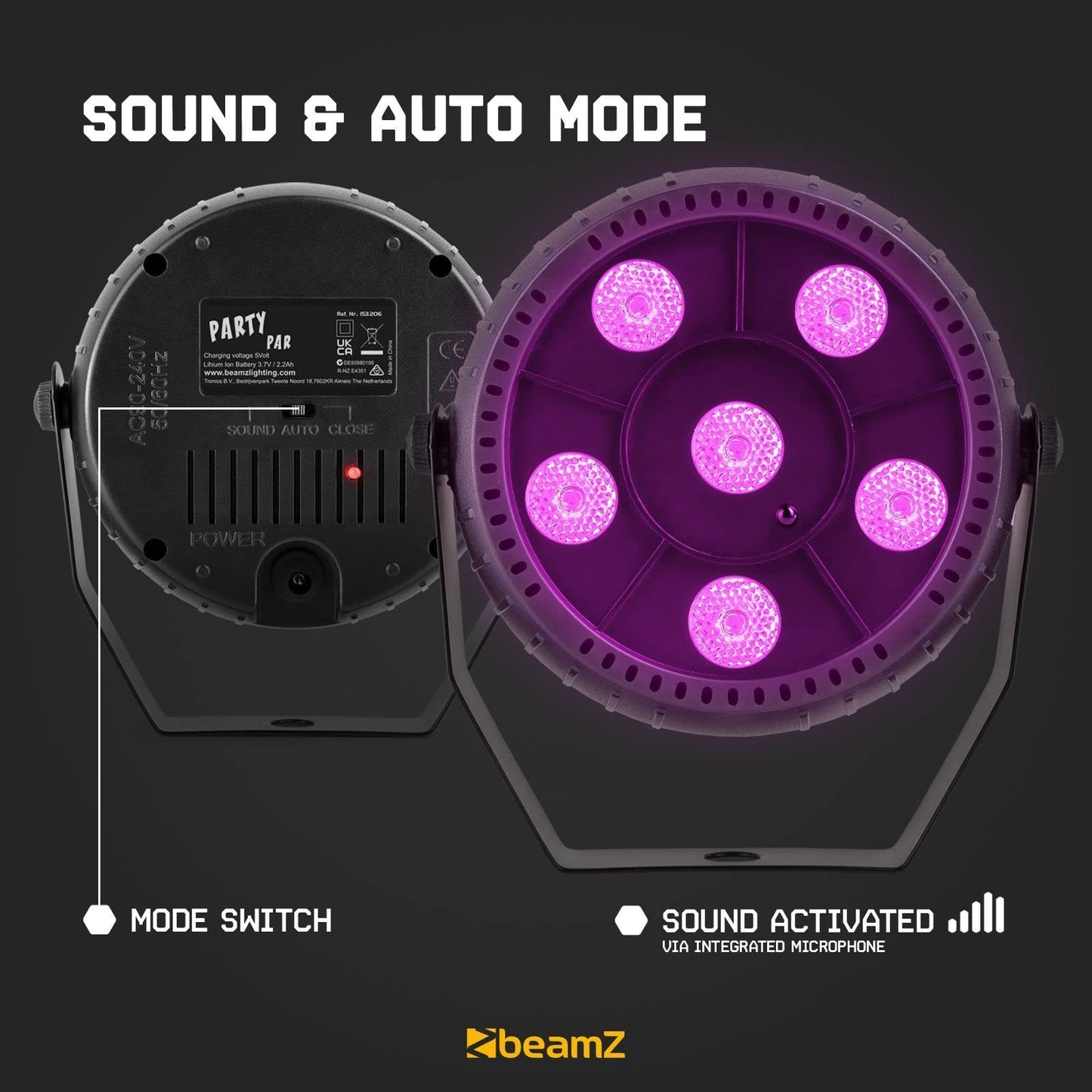 BeamZ PLP10 Akku LED PAR mit 6 LEDs 2 Watt - 4 Stück RGB LED PAR Scheinwerfer Stroboskop, Auto- und Soundmodus, Fernbedienung, Discolicht Partylicht Spotlight, Bühnenbeleuchtung, Effektstrahler
