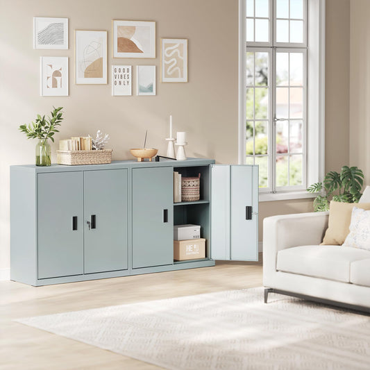 WOLTU Aktenschrank abschließbar, Ordnerschrank mit höhenverstellbarem Einlegboden, Metallschrank mit Schloss, Büroschrank Lagerschrank Mehrzweckschrank, Grau, B90xH92xT40 cm, ASK12gr