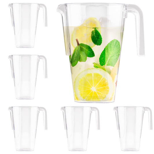 MATANA 6 Kunststoff Krüge (Durchsichtig, 1,5L) - Wasserkrug, Cocktail Krug, Saftkanne, Wasserkanne, Karaffe Plastik, Wasserkaraffe - Geburtstage, Hochzeiten, Grillpartys - Stabil & Mehrweg