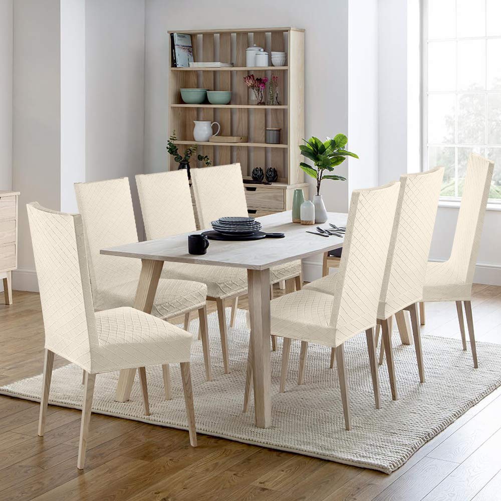 Stuhlhussen 4er Set Universal Stretch Stuhlhussen Moderne Jacquard Husse Abnehmbare Stuhlbezug Abdeckung Esszimmer überzug Bi-Elastic Spannbezug,für Bankett Deko und Hochzeit Partys (Creme, 4 er Set)