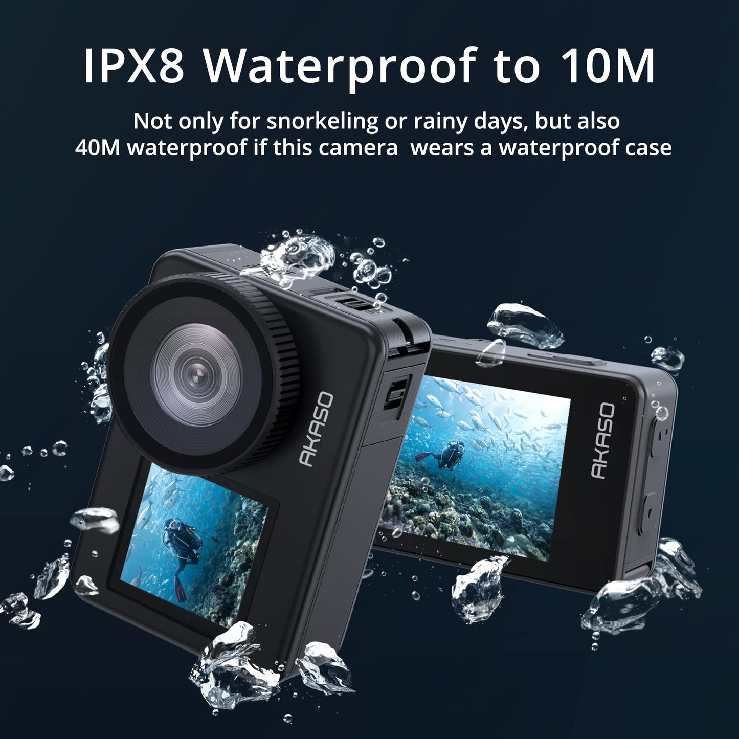 AKASO Brave 7 Action Cam 4K30FPS mit 64GB U3 microSDXC Speicherkarte 20MP WiFi Unterwasserkamera IPX8 Wasserdicht Action Kamera EIS 2.0 mit Touchscreen, Zoom, Sprachsteuerung und 2x1350mAh Akkus