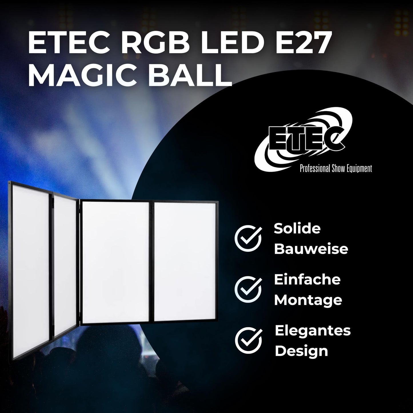 ETEC Professional DJ Screen 4 Segmente – Workstation für Party, Disco, Club, Show, Bühne und Event – Lichteffekt