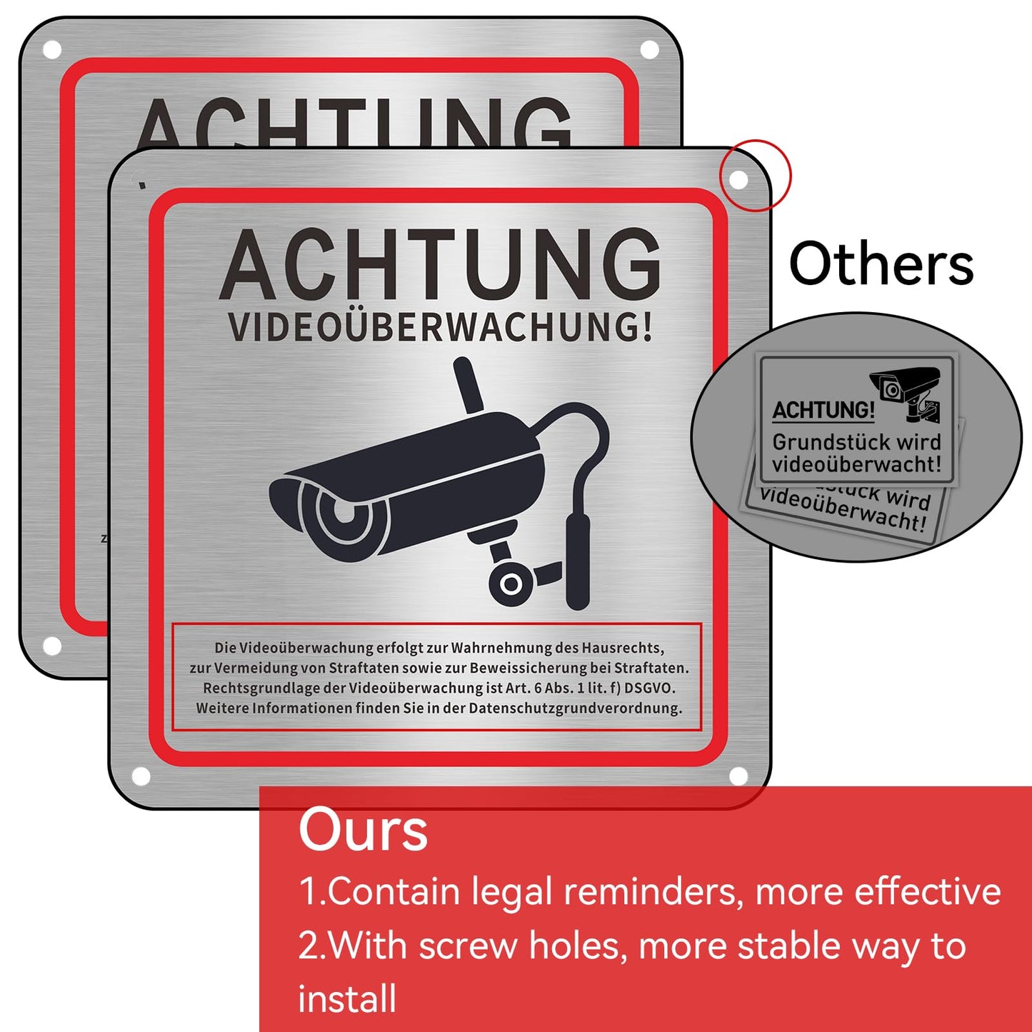 Videoüberwachung Schild, 2 Stück Privatgrundstück, 15x15cm Aluminium Achtung , Kameraüberwachung für Überwachungskamera Oder Kamera Attrappe