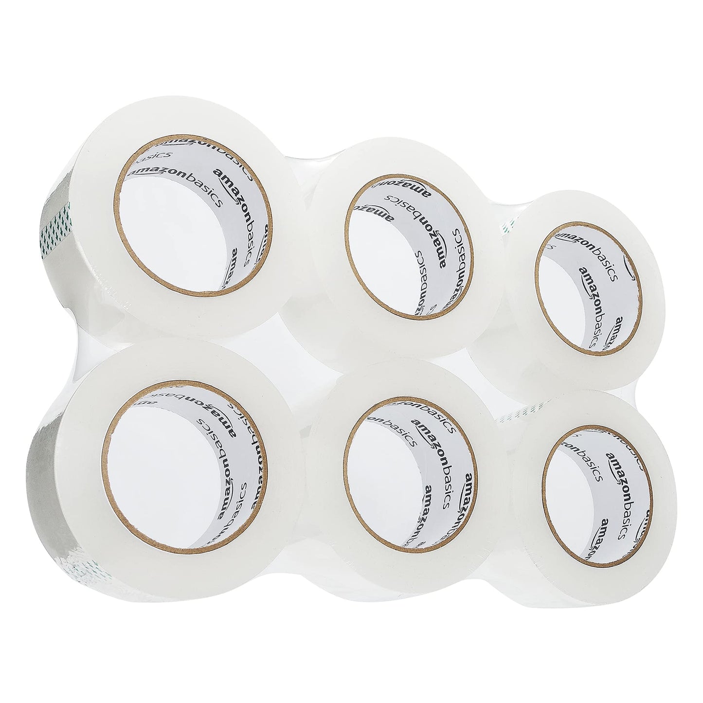 Amazon Basics Transport- und Packband, 4,77 cm Breite x 99,6 m, Transparent, 6 Stück, Durchsichtig,Weiß