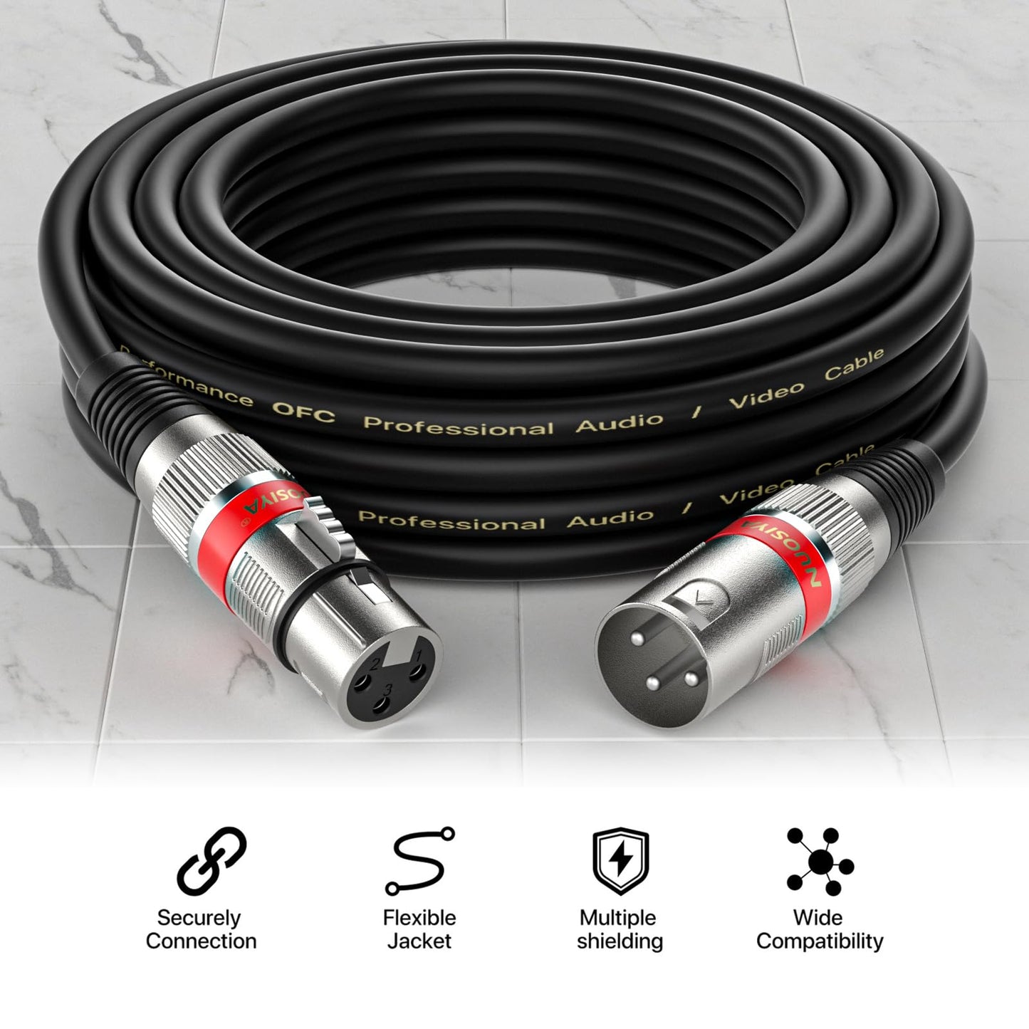 NUOSIYA XLR Kabel 5m – 4er Set Mikrofonkabel – 3-poliges symmetrisches Audio Verlängerungskabel XLR Stecker auf Buchse für Mikrofon, Mixer & Lautsprecher