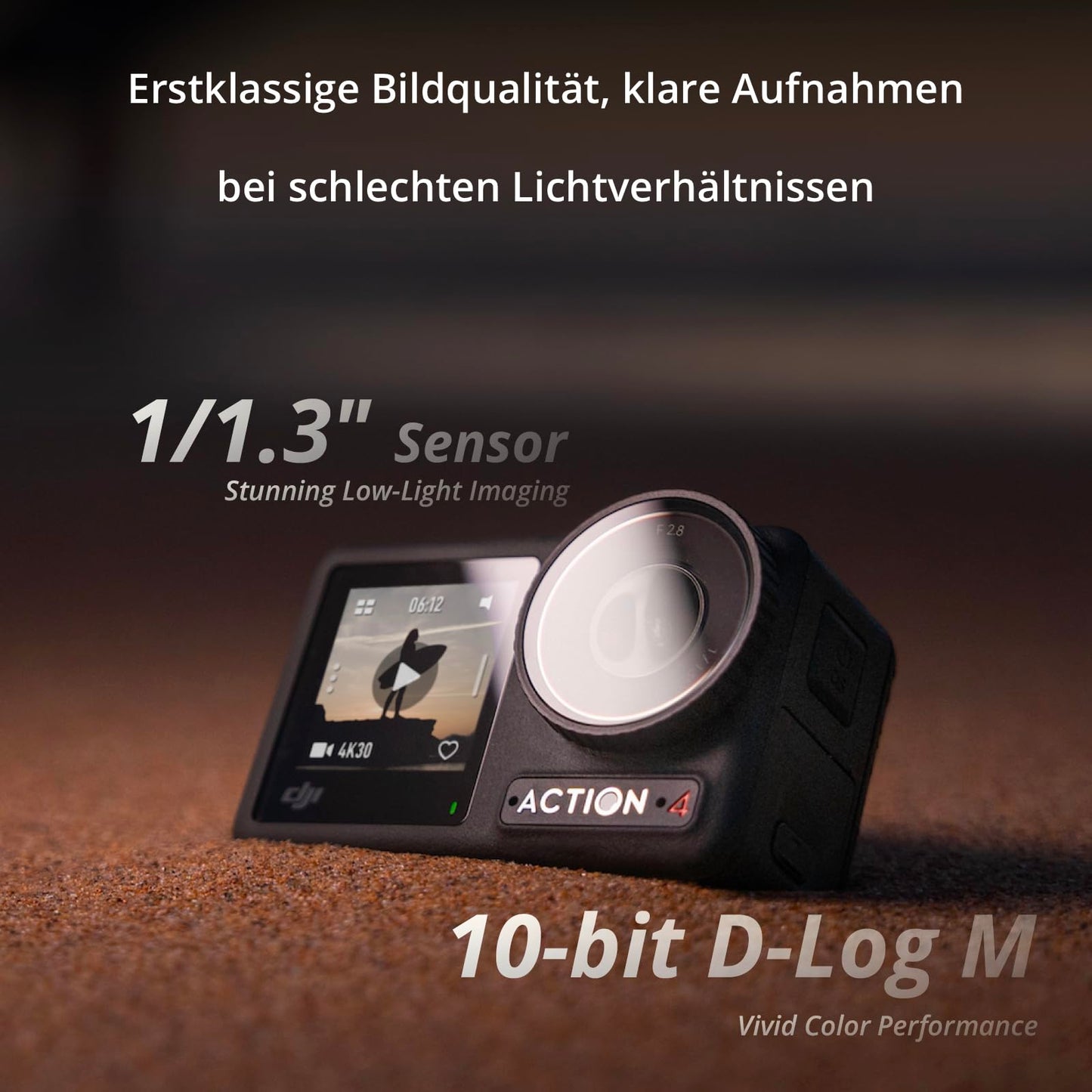 DJI Osmo Action 4 Standard-Combo – 4K/120fps wasserdichte Action-Kamera mit einem 1/1,3-Zoll-Sensor, atemberaubende Low-Light-Aufnahmen, 10-Bit- und D-Log M-Farbleistung, langlebiger 1.770 mAh-Akku