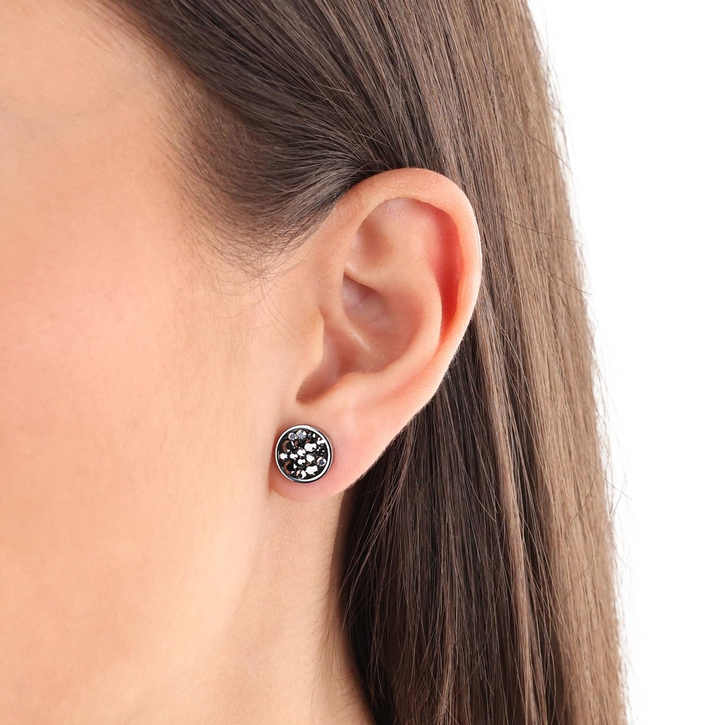 s.Oliver Ohrstecker Edelstahl Damen Ohrschmuck, mit Kristall, 1 cm, Grau, Kommt in Schmuck Geschenk Box, 9239467