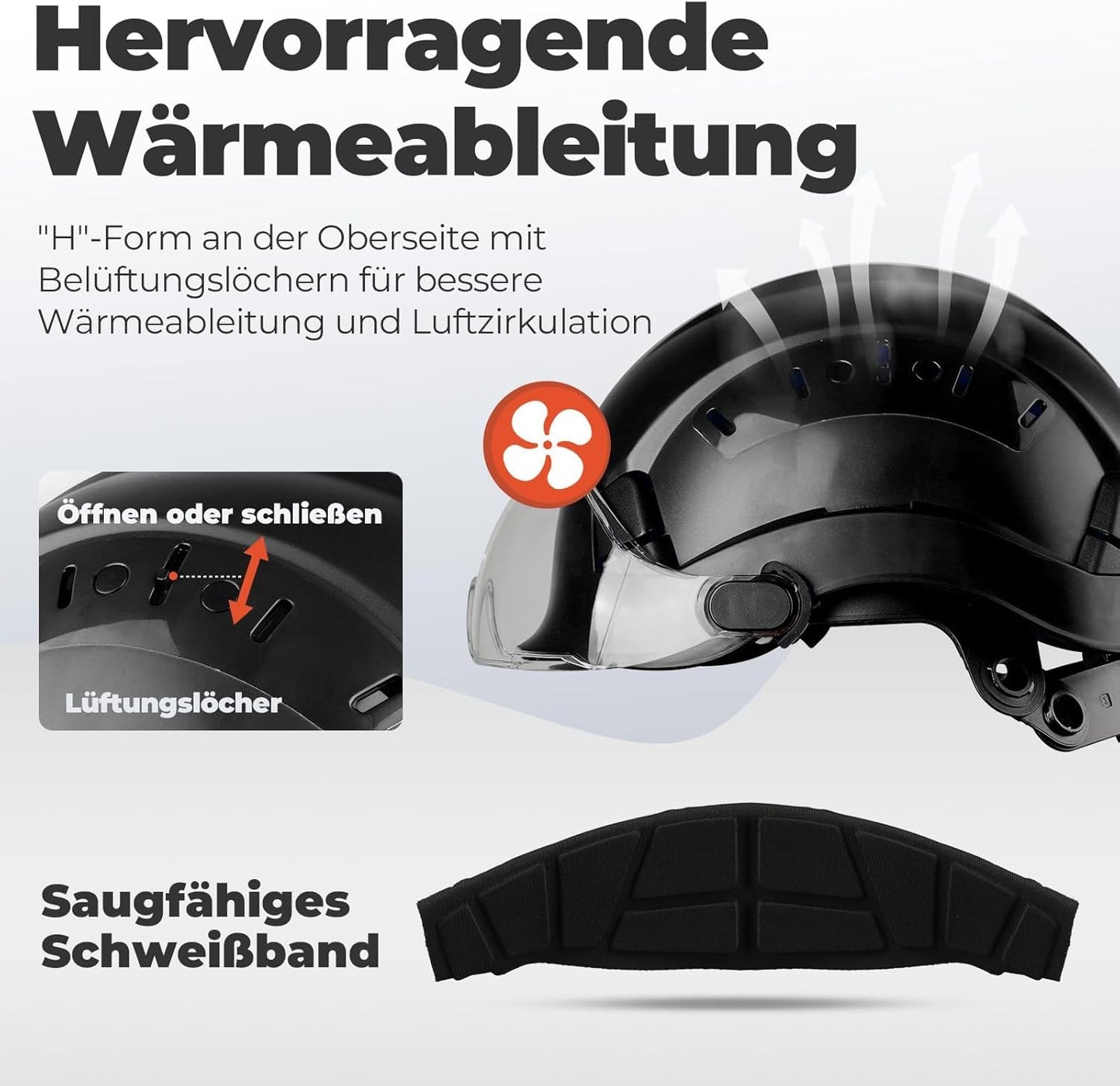 Mustbau Sicherheitshelm, EN397 Schutzhelme mit Kapselgehörschützern und Visier, 53 bis 63cm Verstellbarer Kopfumfang, strapazierfähiges ABS-Material Für Bauwesen, Forstwirtschaft, Maschinen- Schwarz