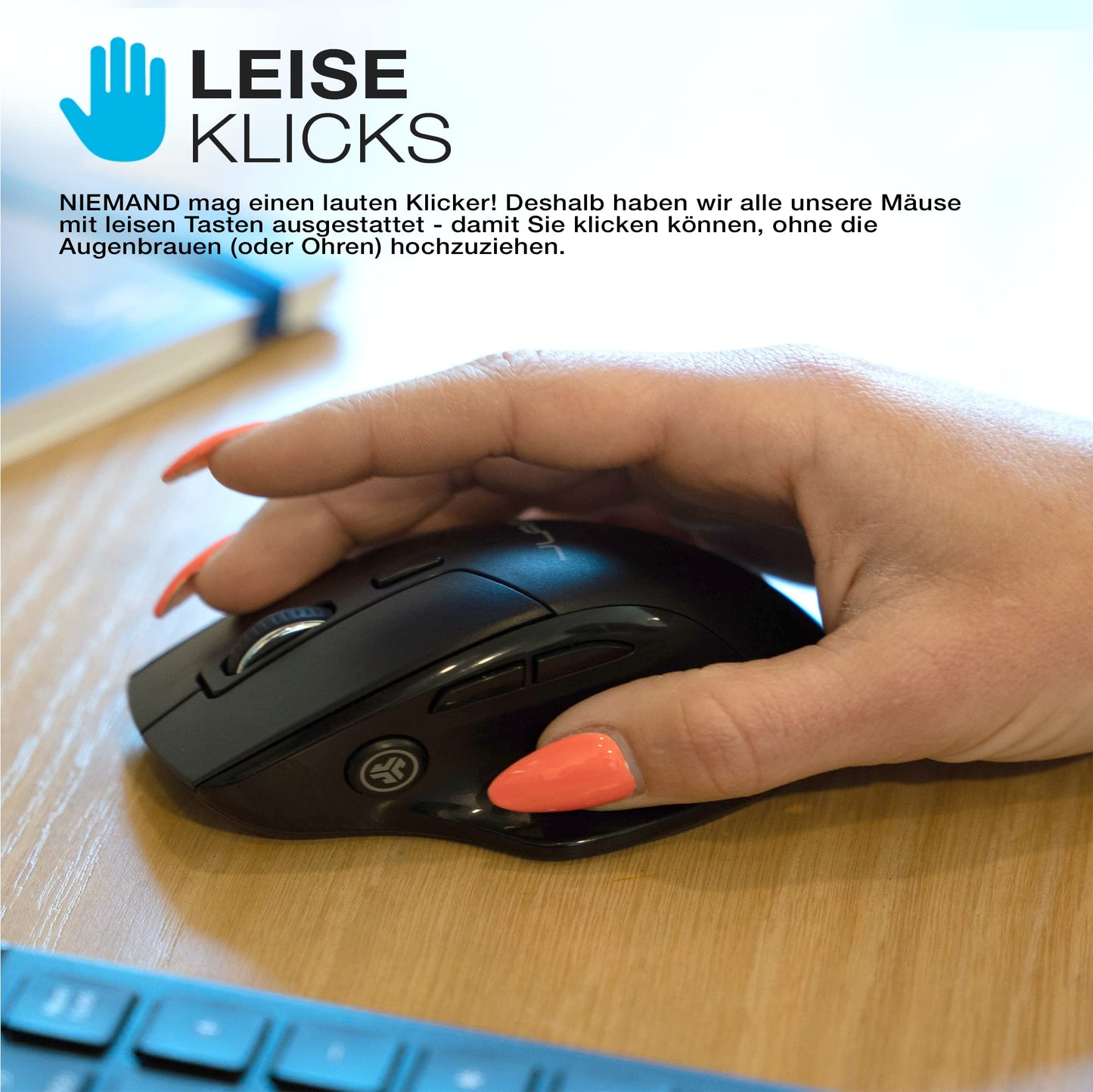 JLab JBuds Maus kabellos, Bluetooth Maus/Funkmaus wiederaufladbar - Wireless Silent Mouse, Tri Mode 5,2/5,2+2,4Ghz mit USB-Dongle - Ergonomische kabellose Maus für iPad, PC, Computer, Laptop, Tablet